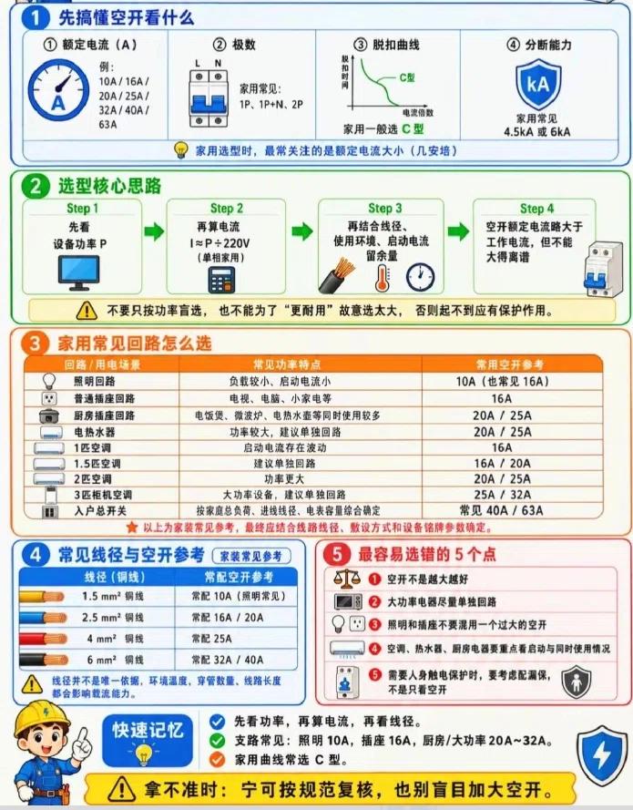 不是空开质量差，是你选大了！1分钟教你配对家里每个回路的空开
第一句：空开看什么