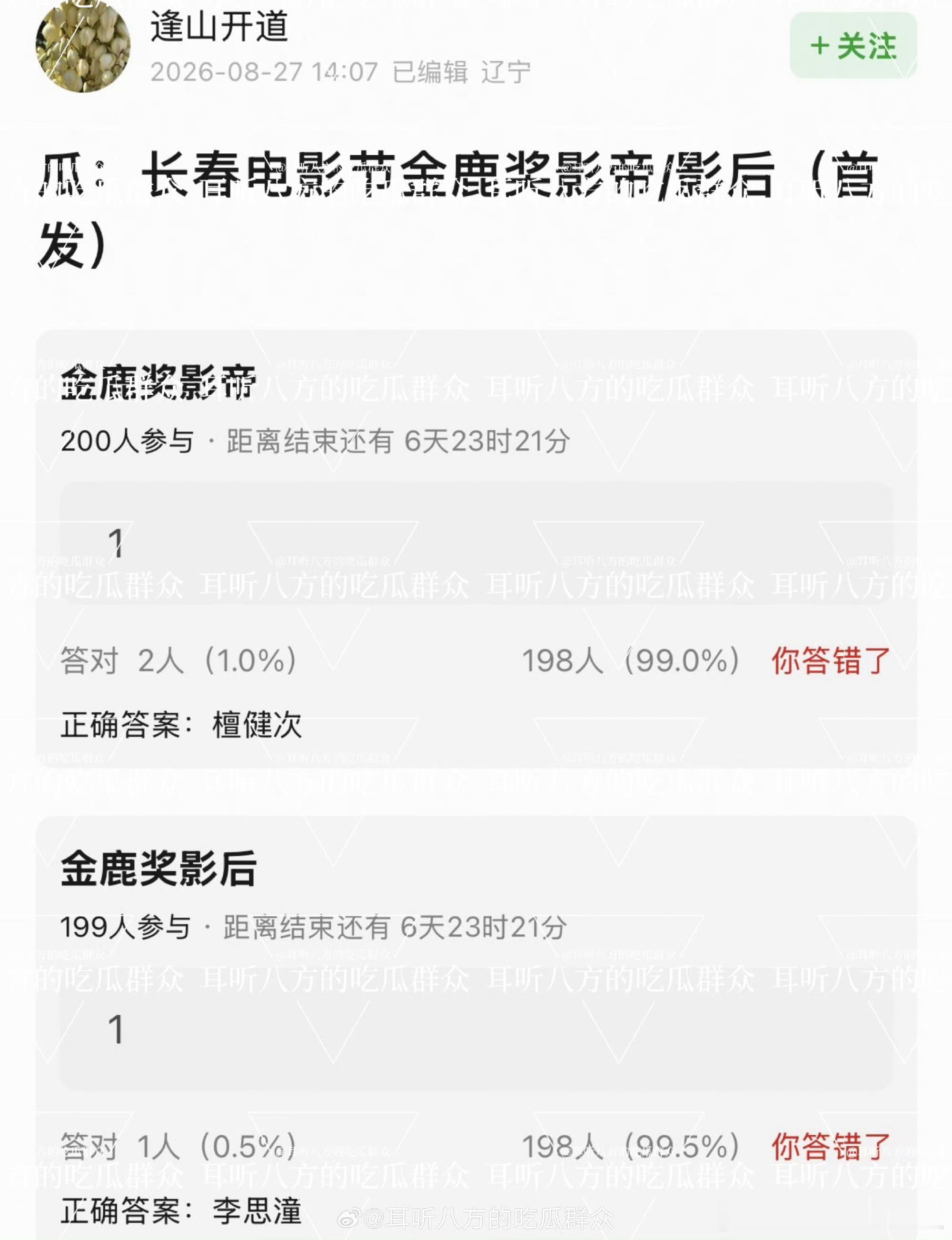 曝金鹿奖影帝影后瓜🍉，金鹿奖影帝影后 ​​​