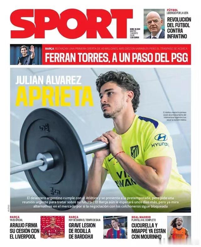 SPORT封面信息量爆炸，转会期末尾各大豪门动作频频。 