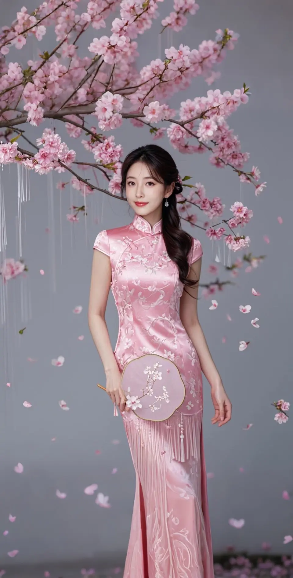 AI扩图 AI粉樱雅韵女子