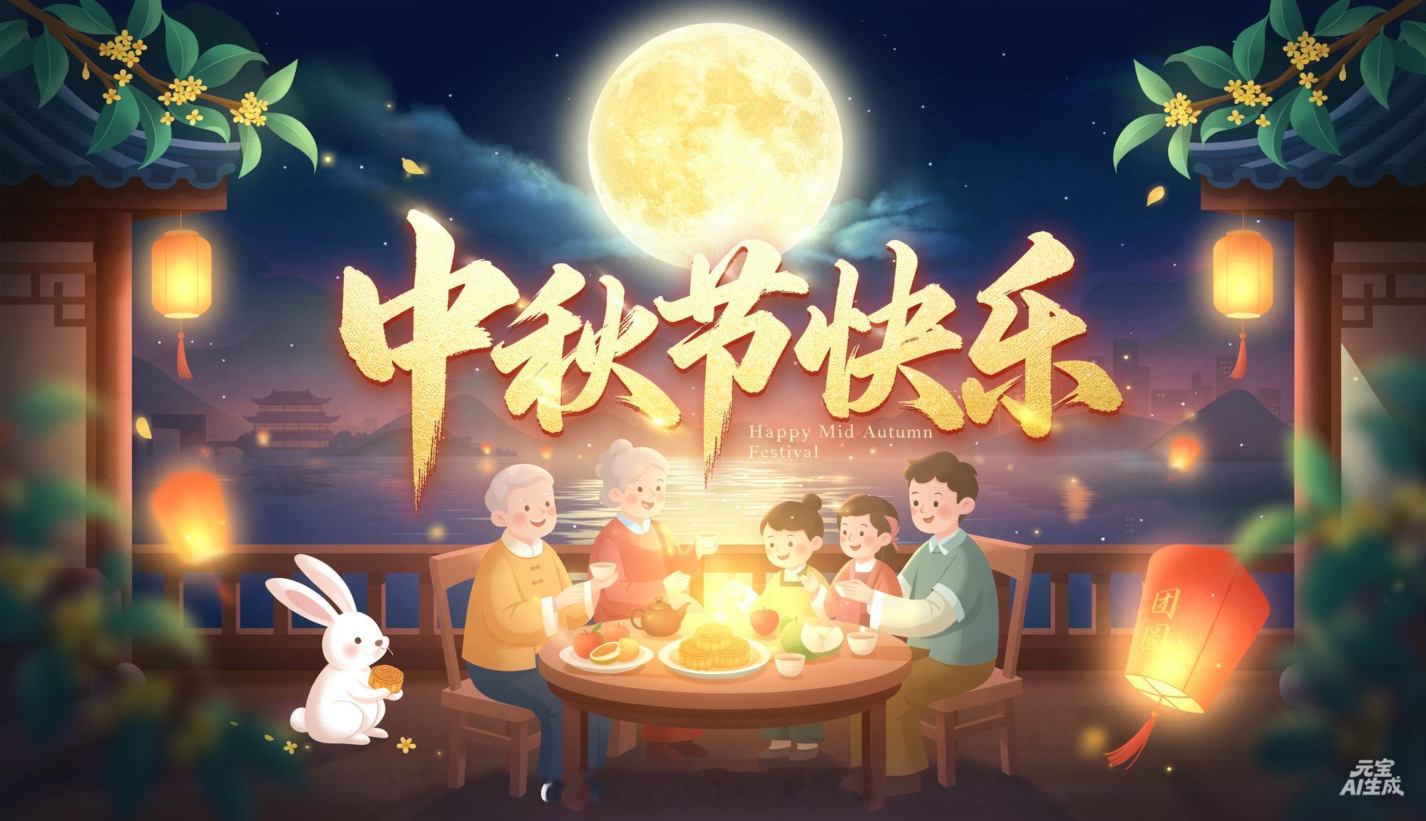 中秋节 今天是中华民族的传统节日——中秋节。月亮变圆，事情如愿。祝大家节日快乐哦