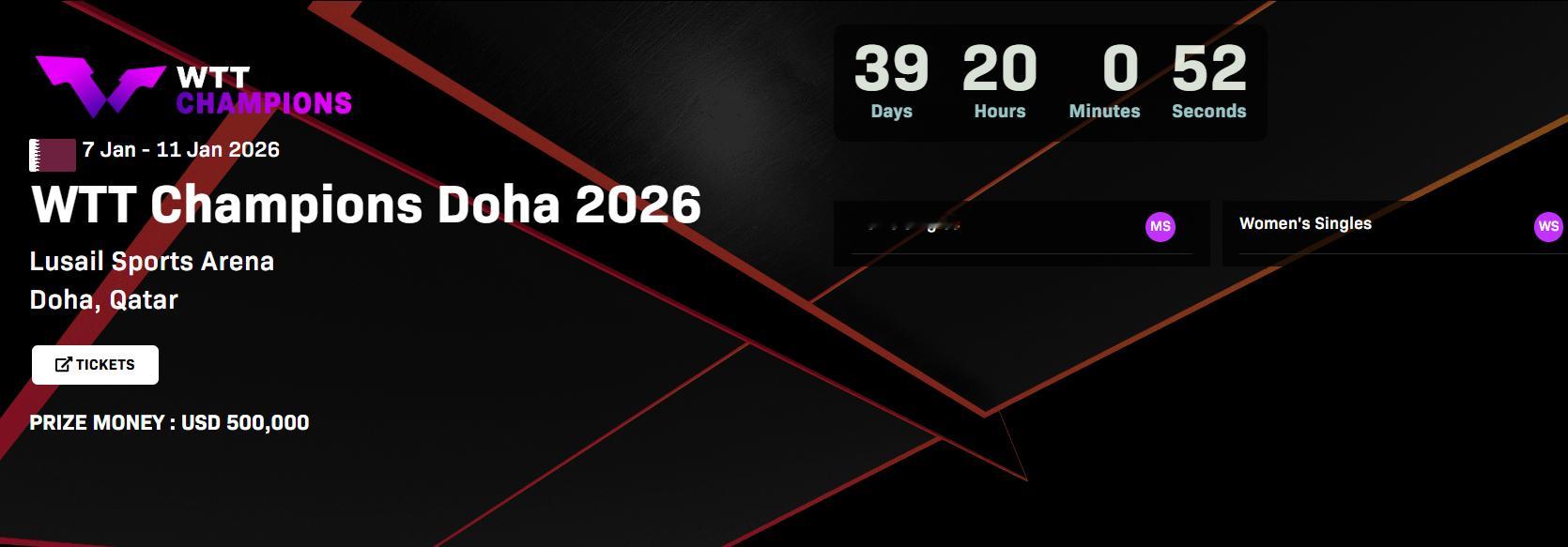 2026年 WTT冠军赛 多哈站🏓✨1月7日～1月11日卡塔尔 多哈 卢赛尔体