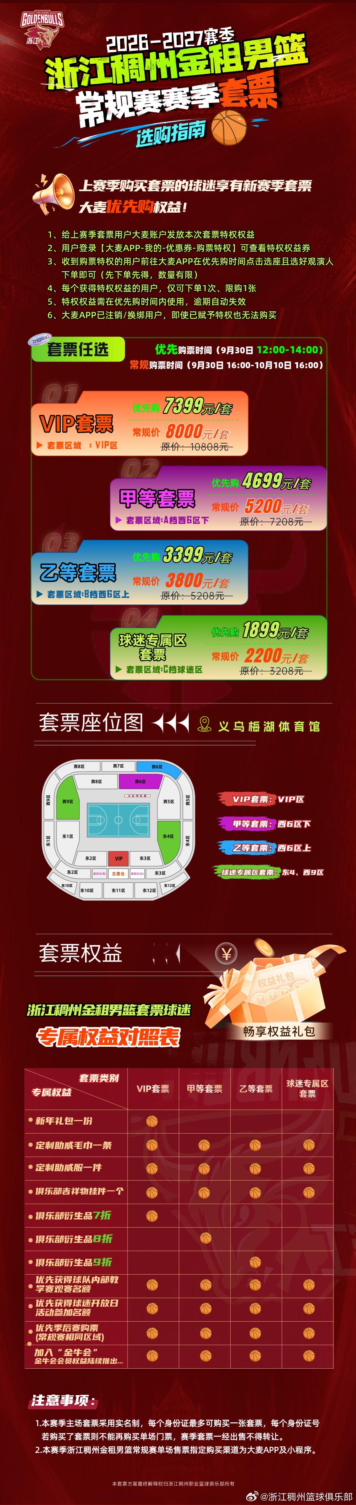 套票发售｜2026-2027赛季浙江稠州金租主场套票9月30日开售！浙江稠州男篮
