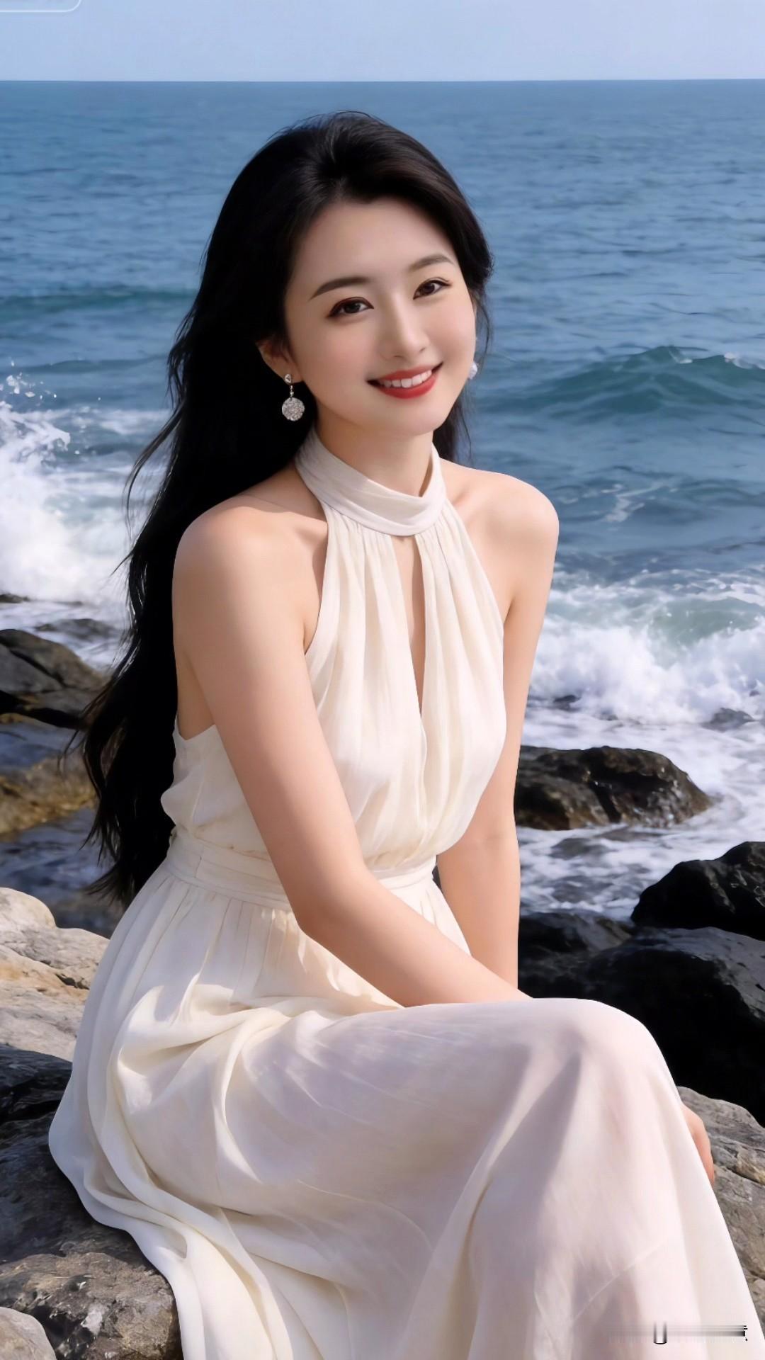 夏天到了，分享我私藏的海边氛围感穿搭✨
一条温柔到骨子里的米白挂脖长裙，垂坠感的