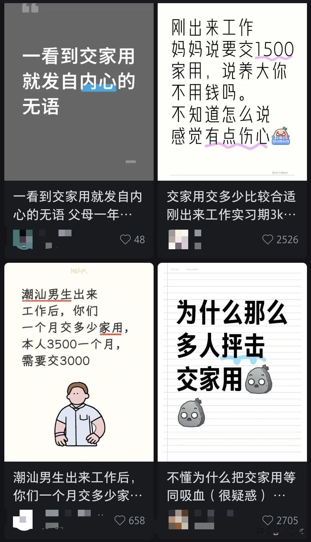 工作后要不要交家用？
这是一道送分题！
有人说要给！
有人说不要给！
给，是有道