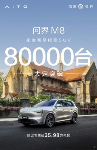 问界M8上市首月累计大定突破8万了，在上市之前，问界M8在预售期就已经累计了15