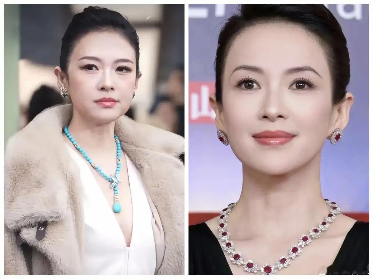 图一，是1年前的章子怡图二、是现在的章子怡一年前的章子怡脸就已经变了，看侧脸，面