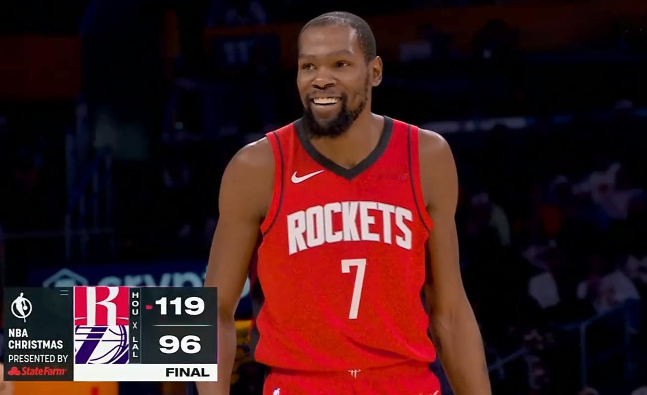 圣诞大战全场结束火箭119:96湖人止连败结束六连客之旅。
杜兰特25分4篮板9