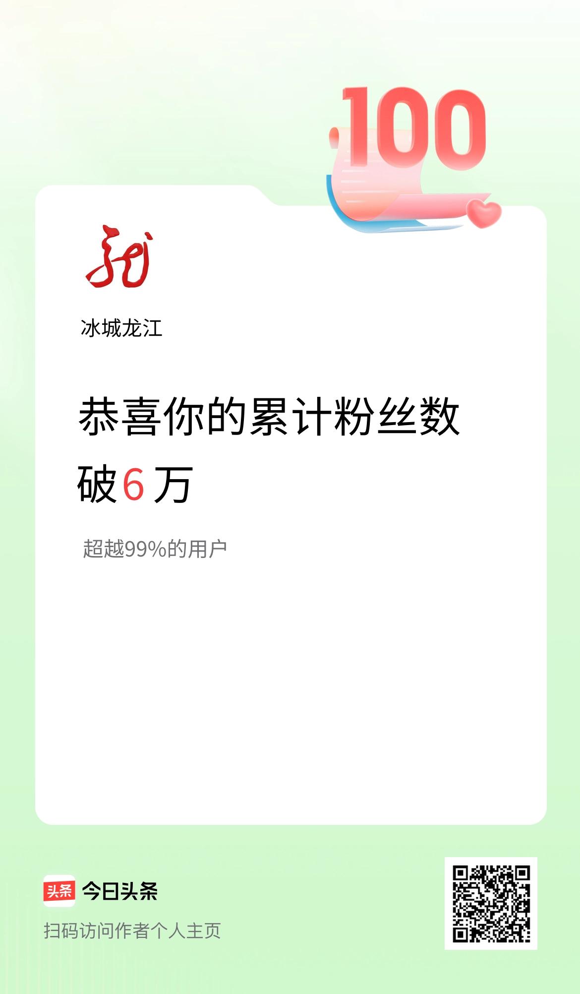 我在头条累计粉丝数破6万啦！