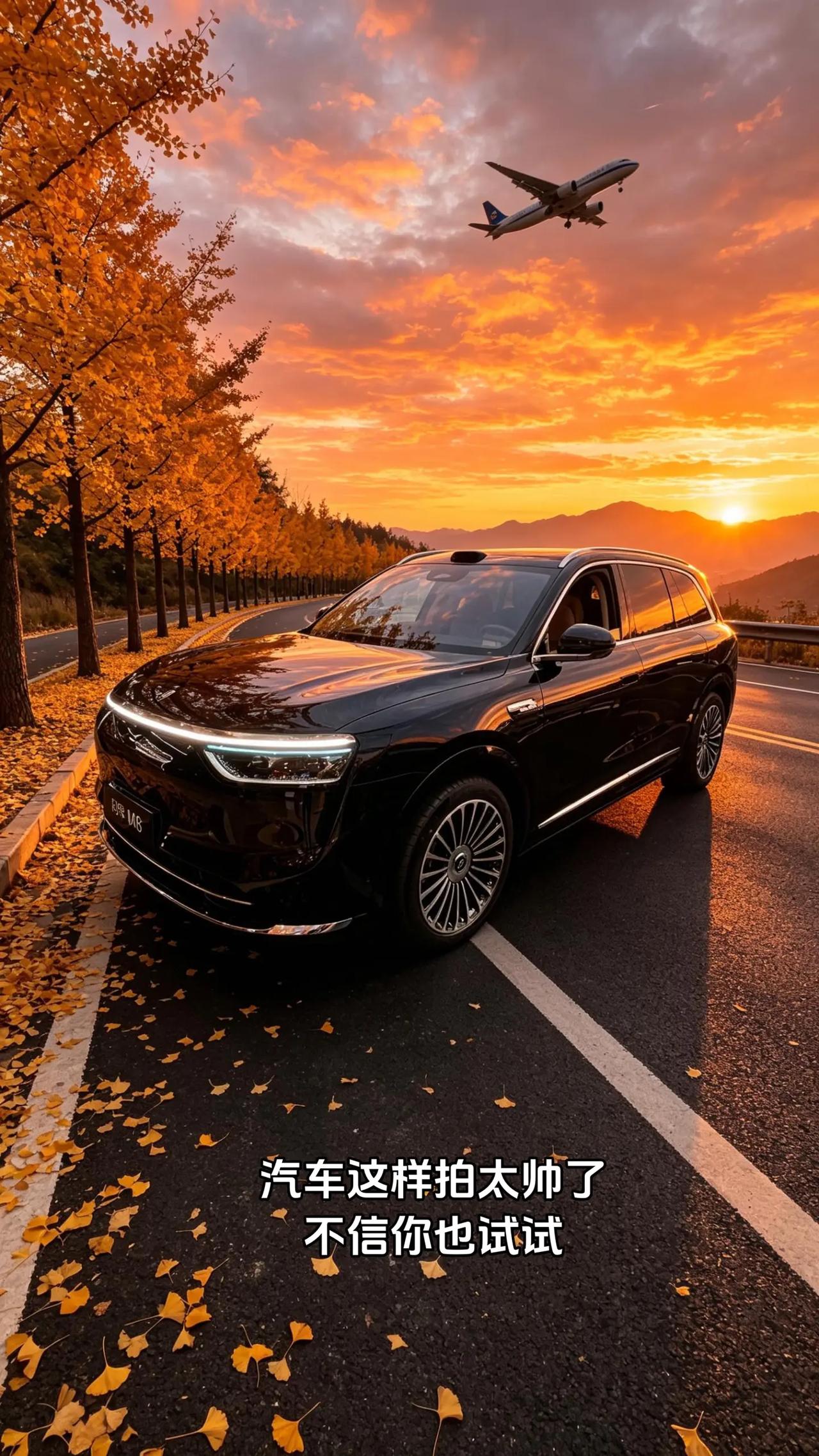 汽车这样拍太帅了。AI网红日落公路车景 ai创作 造车新势力 高端智能豪华suv