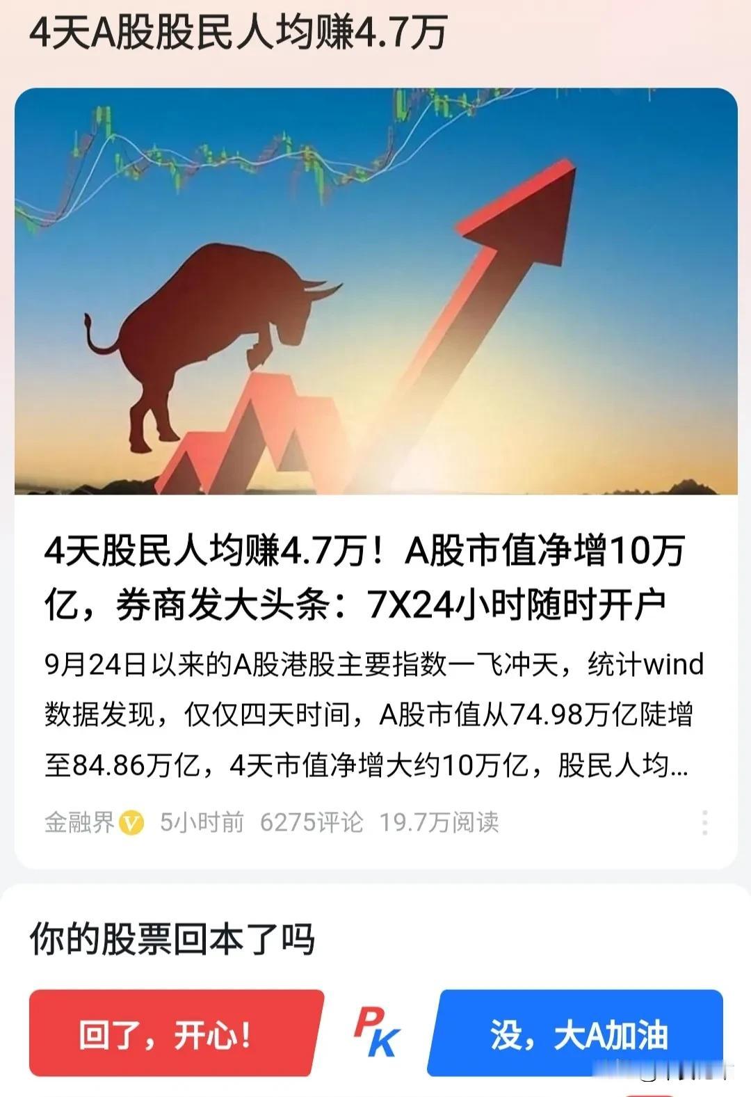 原来财富来的这么快！
4天人均赚4.7万，相当于普通人4个月收入。
上周指数大涨