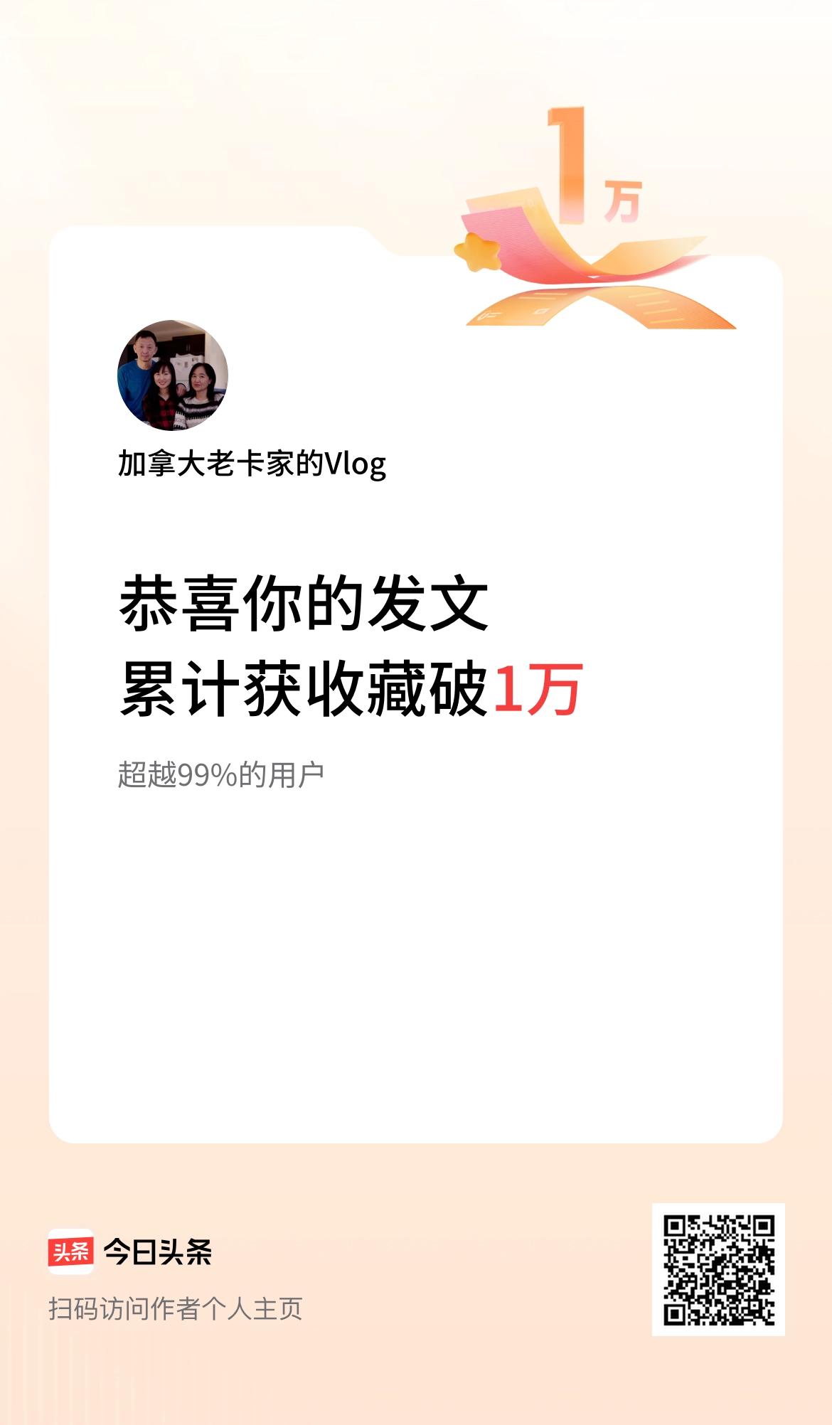 我在头条累计获收藏量破1万啦！