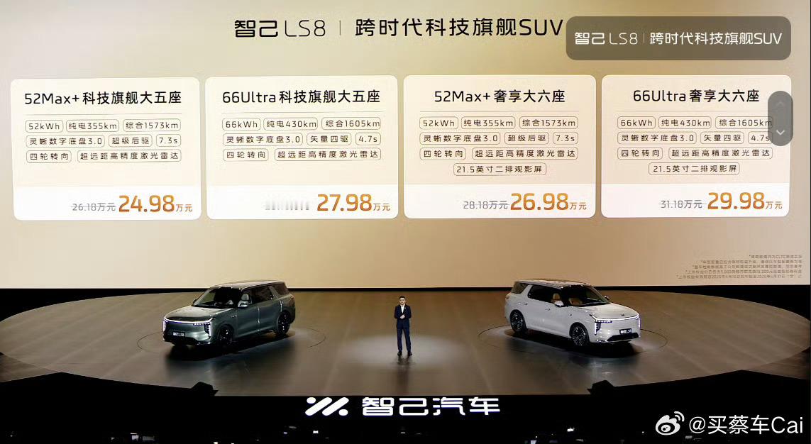 今天智己ls8 上市，24.98万-29.98万。搭载全线控转向 + 24° 后