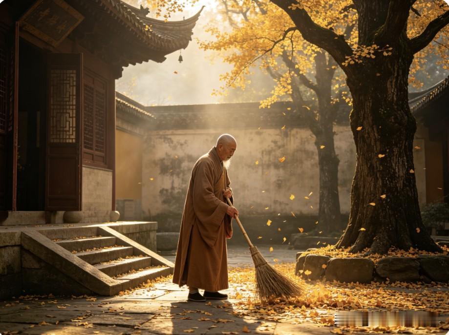 一位在古寺扫了四十年落叶的老僧说：
​“那些来烧香的、来磕头的、来许愿的，来了一