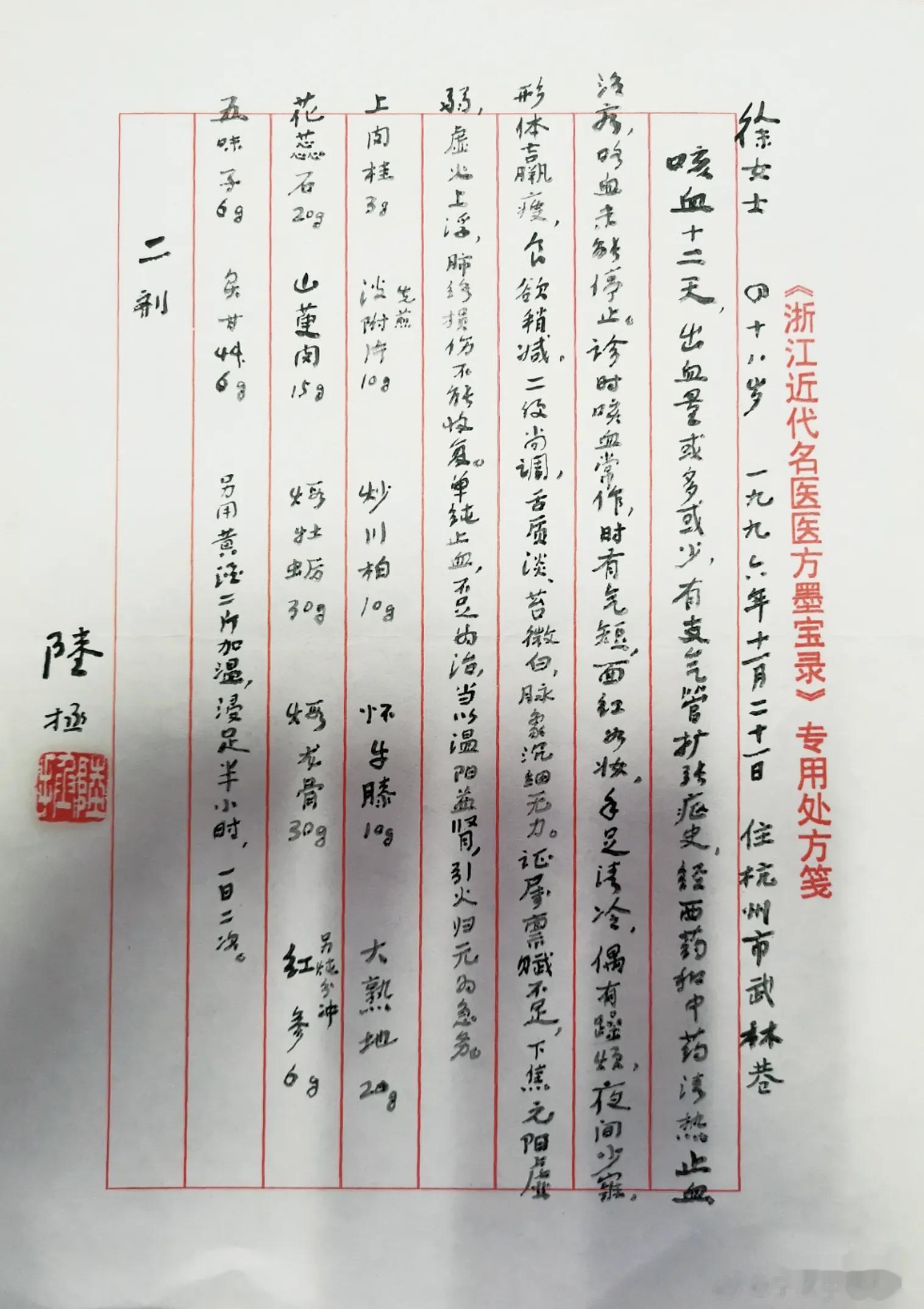 浙江省国医名师，陆拯教授处方墨宝字也好，案也好 ​​​