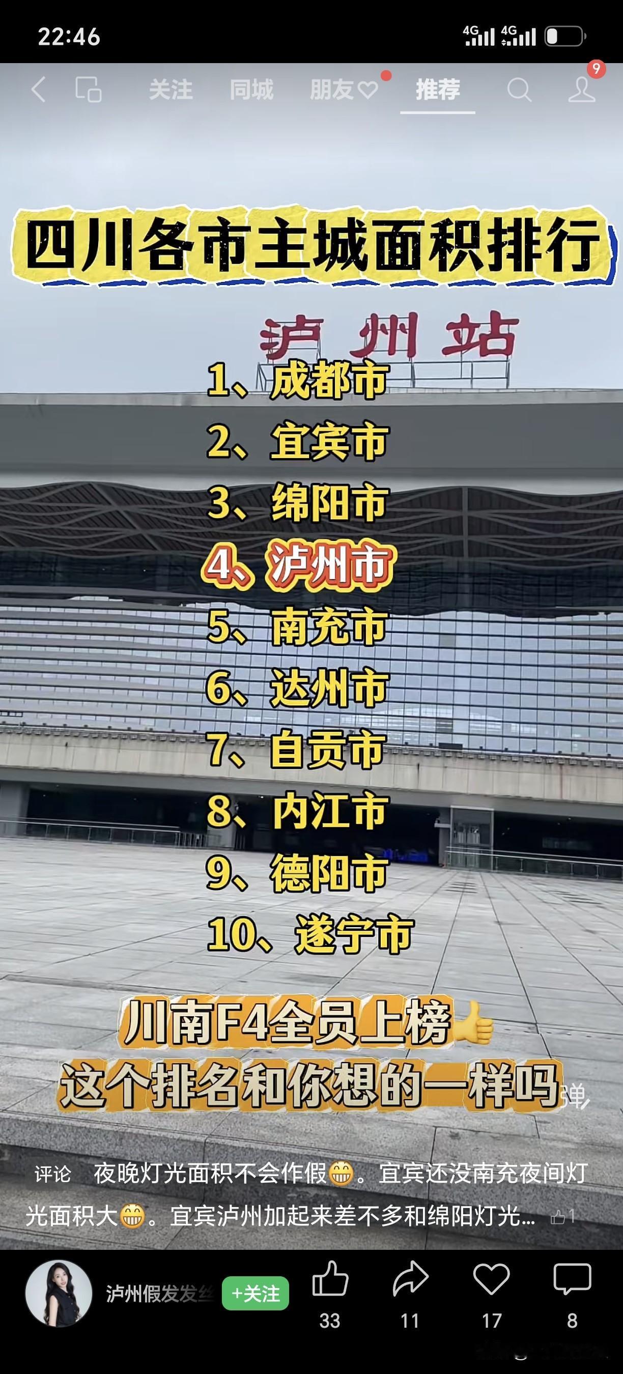宜宾建成区面积，居然位居四川第二，西南第四！这个成绩在三江六岸矗立的楼房可以提现