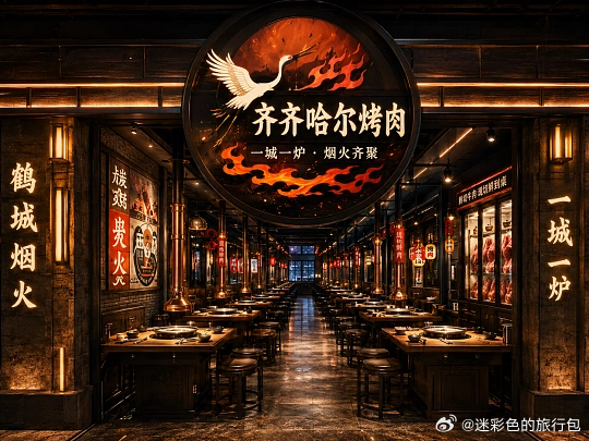 哈尔滨直达齐齐哈尔烤肉主题列车太心动！车厢科普烤肉非遗文化，互动送礼超有意思。哈