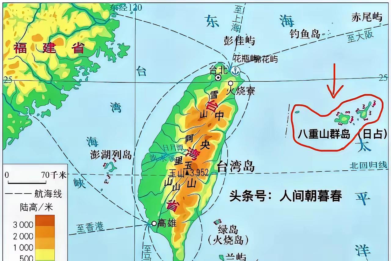 台湾岛东部海域上这个八重山群岛可真大啊，其陆地面积就超过了580平方公里，几乎是