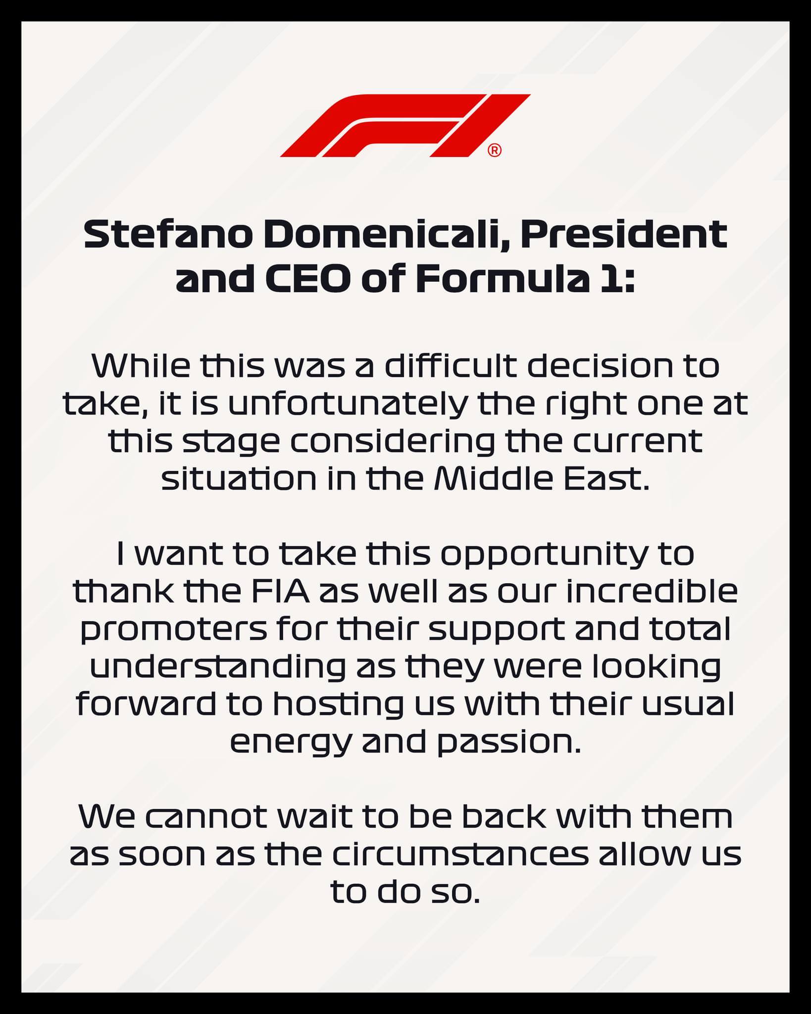 官方回应F1巴林站沙特站比赛取消 F1巴林站沙特站比赛取消 F1终于是官宣了巴林