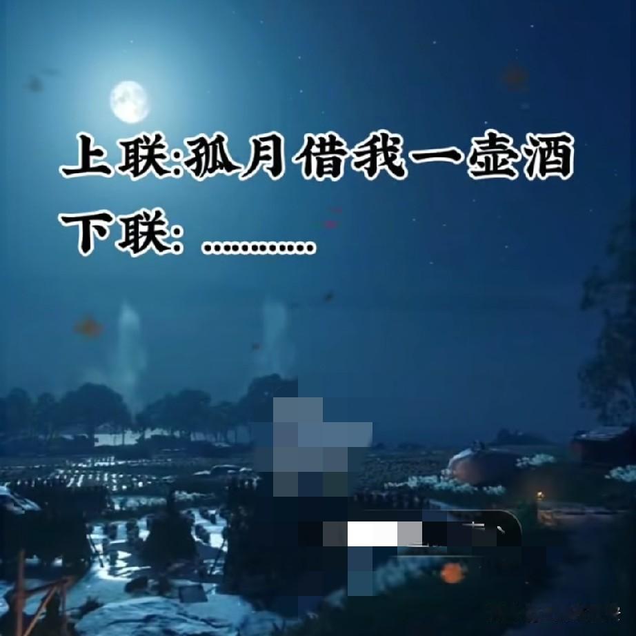 这个肚子里没点墨，真的对不上来，不信你来试试
上联：孤月借我一壶酒
下联：？？？