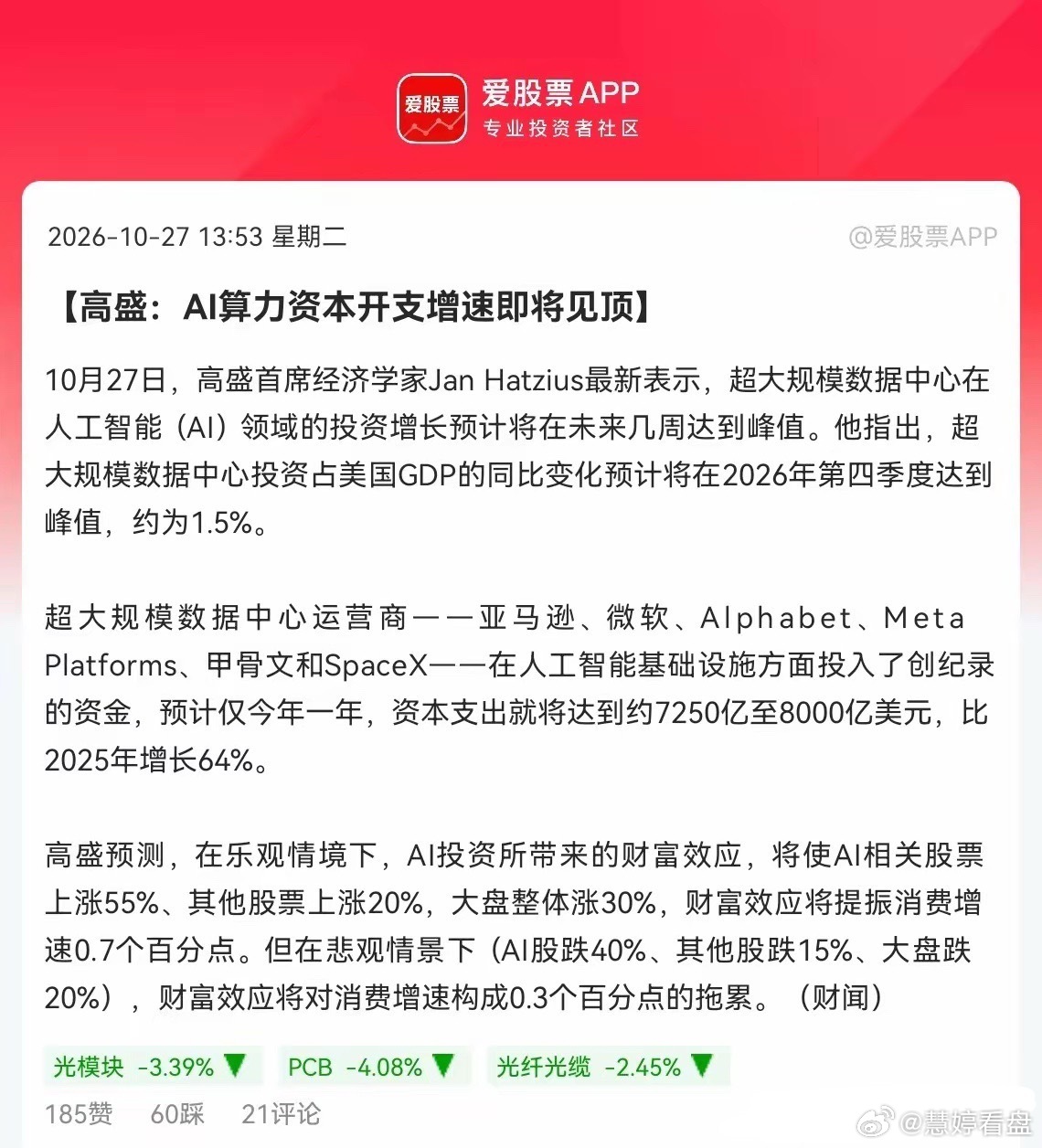 今日尾盘加速大跳水的导火索找到了又是高盛搞事情了，午后突然发布利空消息，导致亚太
