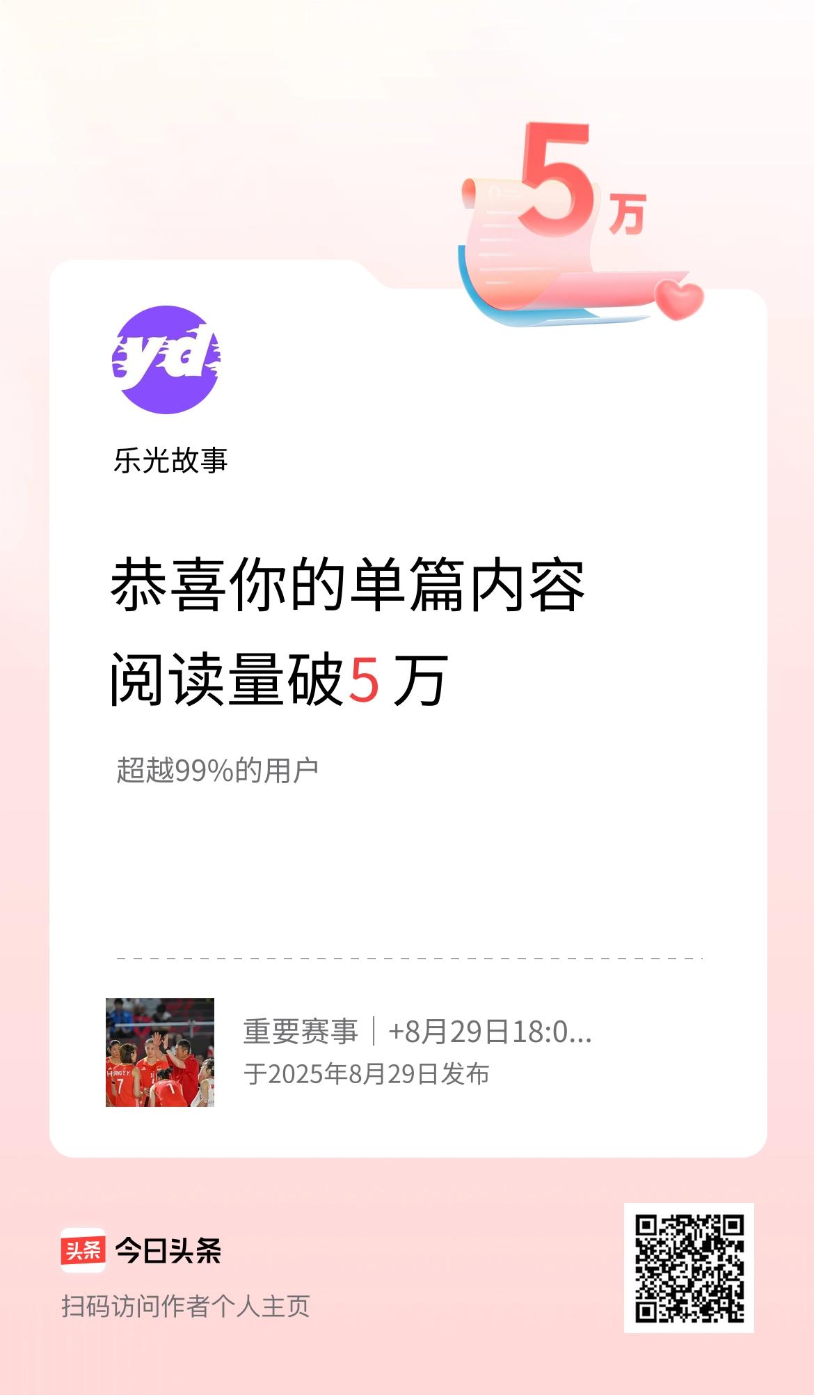 单篇内容获得阅读量破5万啦！