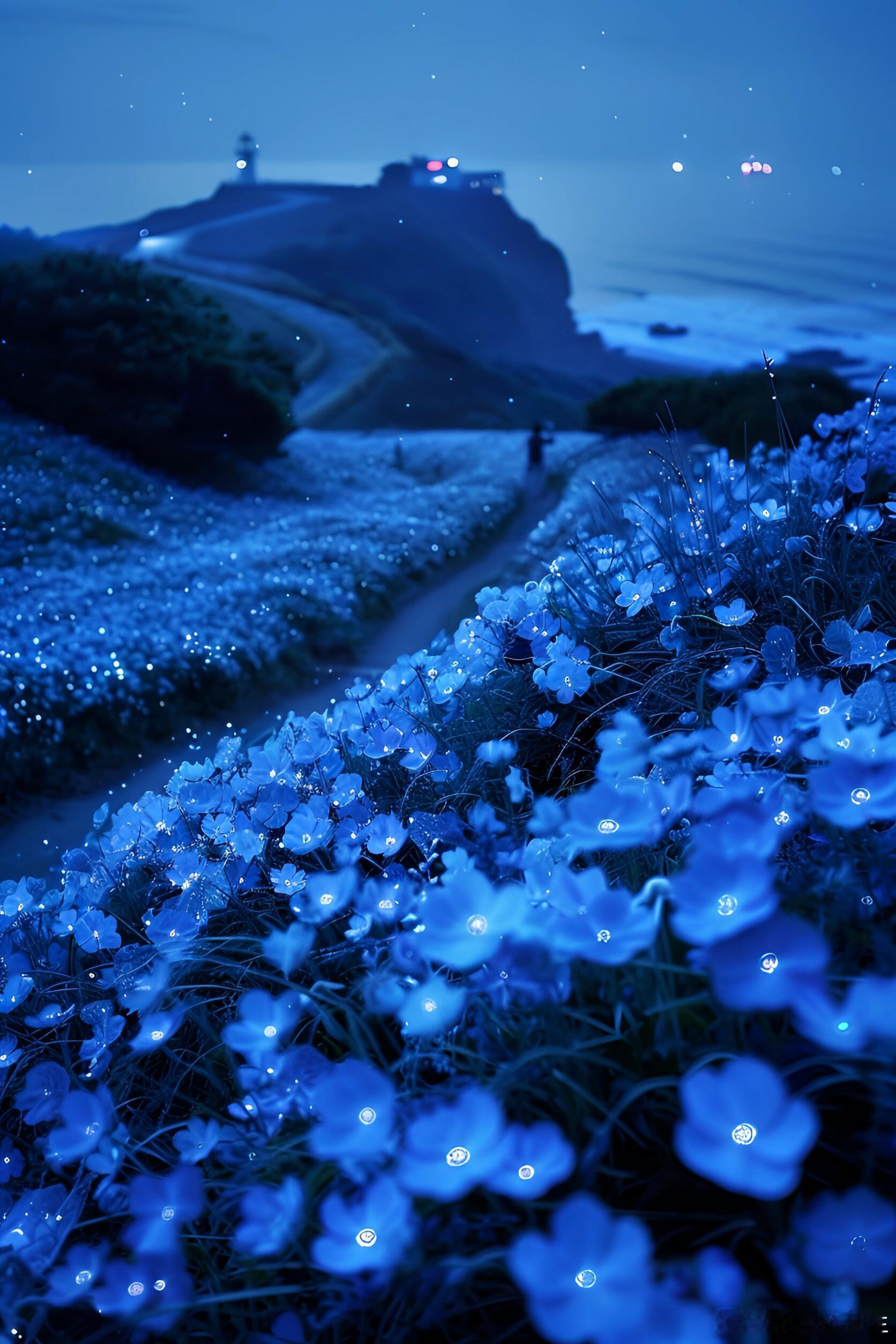 夜遇蓝花  .  微光漫野 ｜ 蓝色系治愈头像于深蓝花海  .  赴一场夜色浪漫