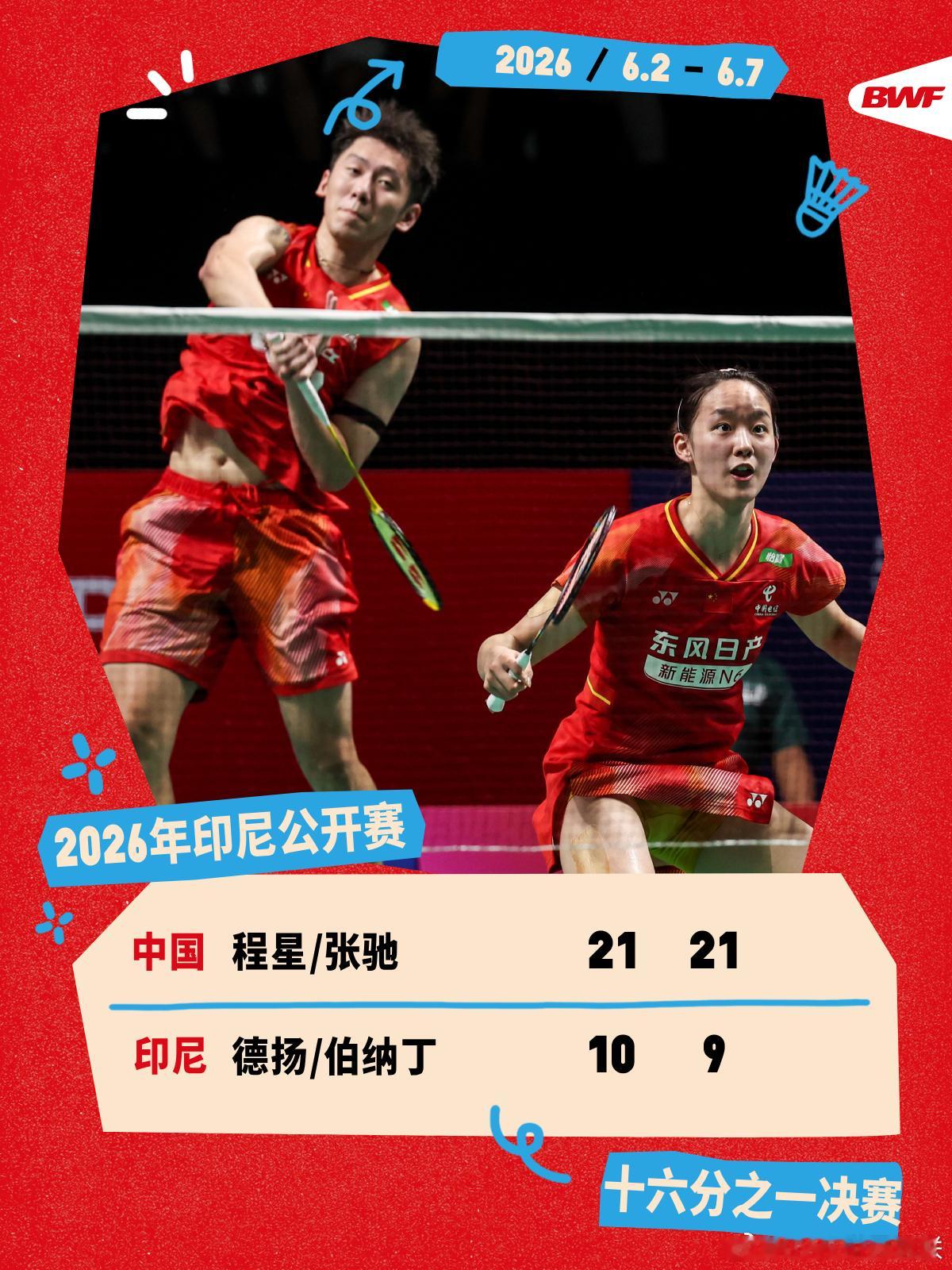 2026年印尼羽毛球公开赛 首日赛况🔥程星/张驰2-0德扬/伯纳丁星驰组合击败