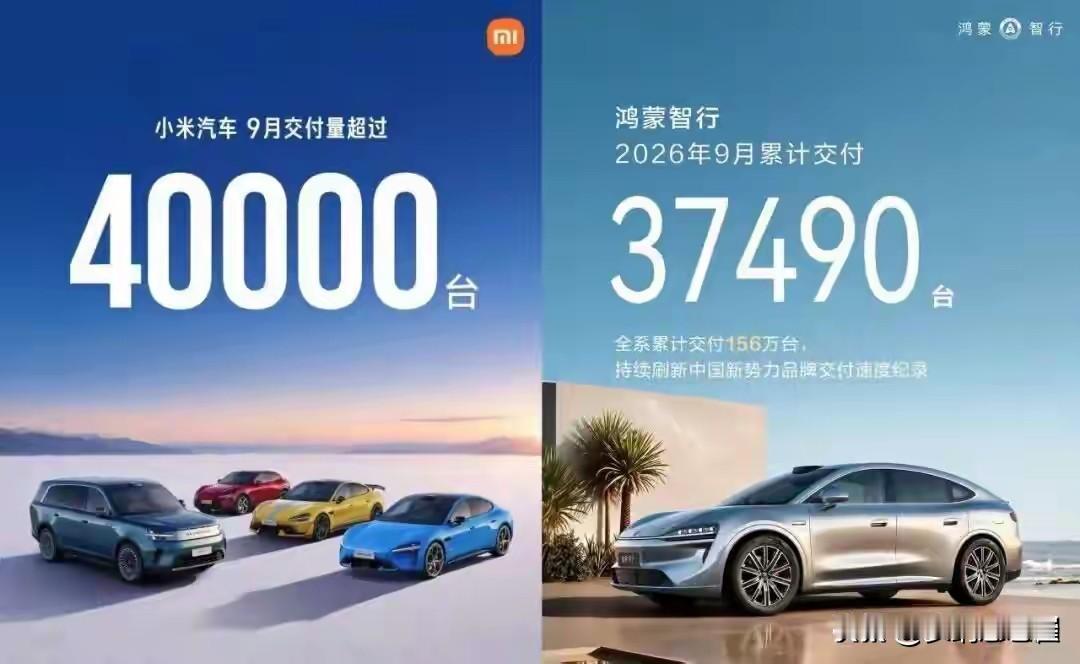 9月国内新能源车企销量格局生变，小米汽车单月交付破4万，首次超越鸿蒙智行，此前网