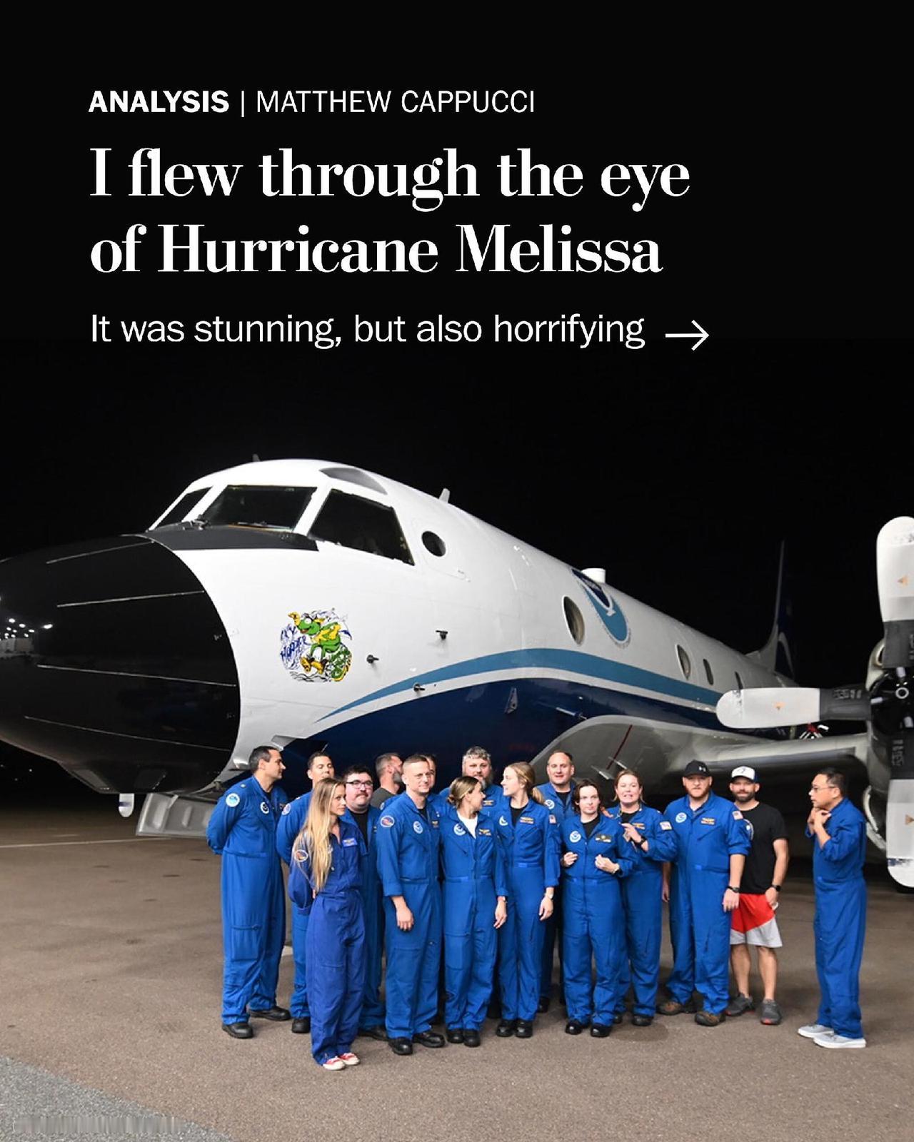 周日夜间，气象学家马修·卡普奇（Matthew Cappucci）飞越了“梅利莎