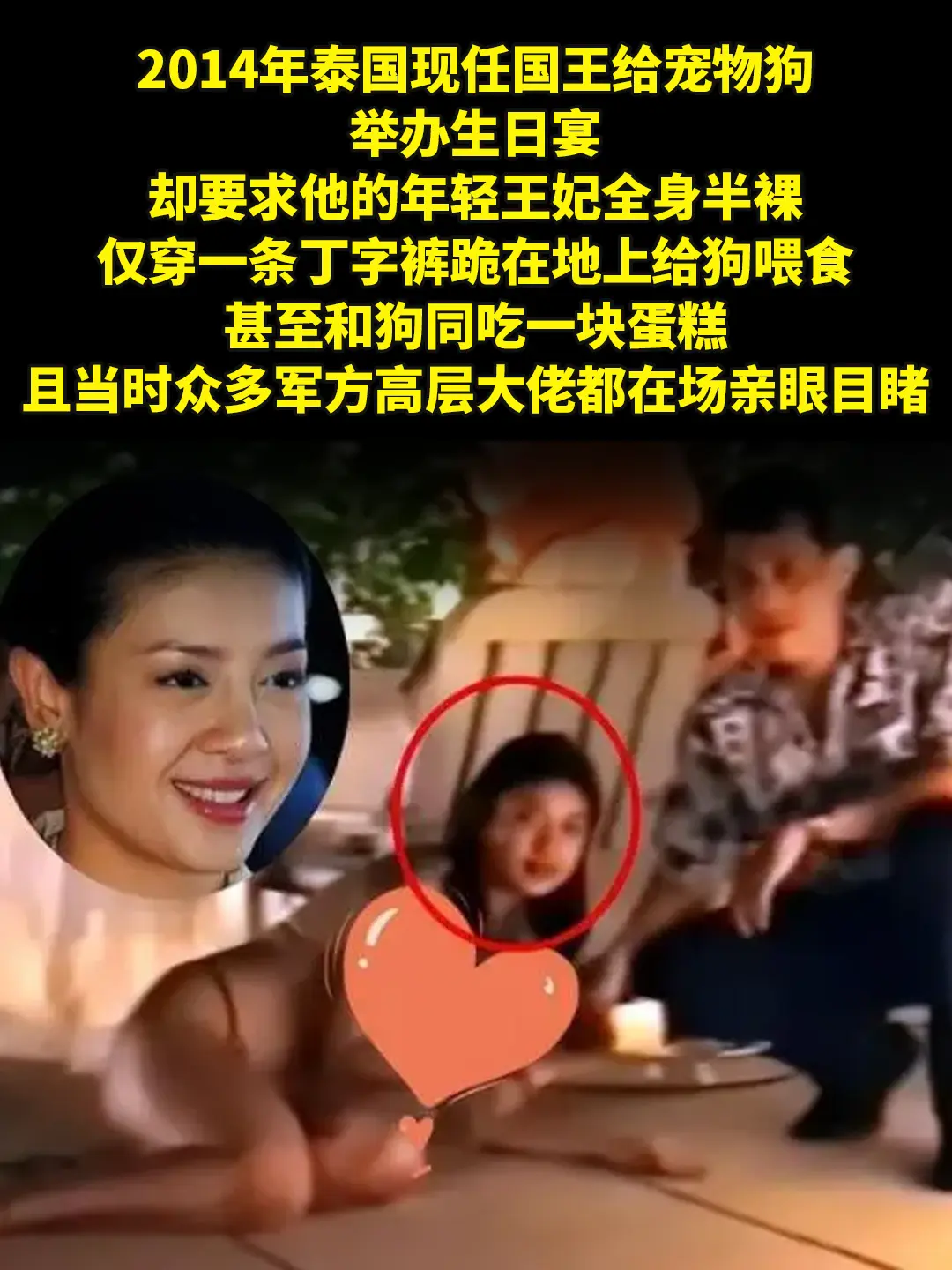 泰国最美王妃，赤裸趴地给狗喂食多人围观。2014年泰国现任国王给宠物狗...