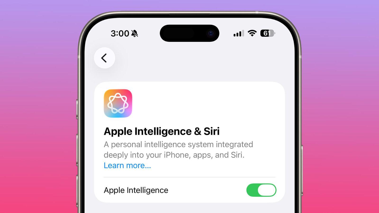 苹果iOS 26.1新增三个功能开关，Apple Intelligence即将有正式版