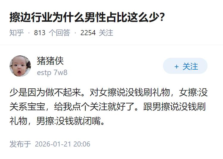 擦边行业为什么男性占比这么少？