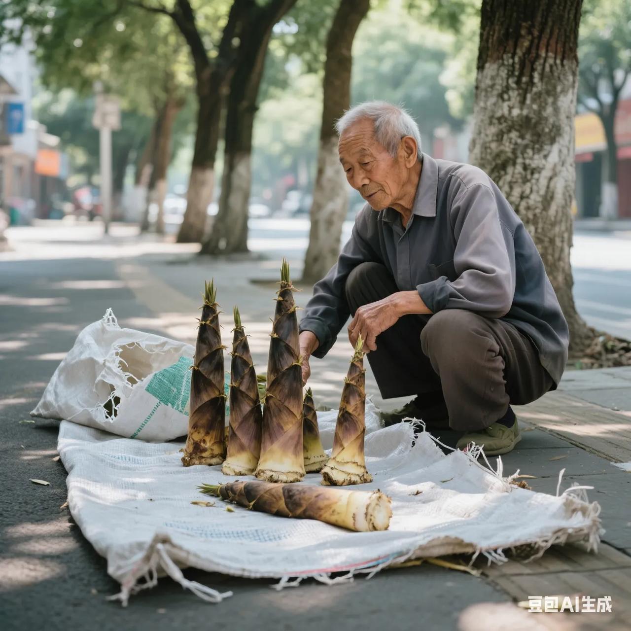 中午快12点的时候，气温已经接近35、6度了，实在是太热了。
远远看见一位70多