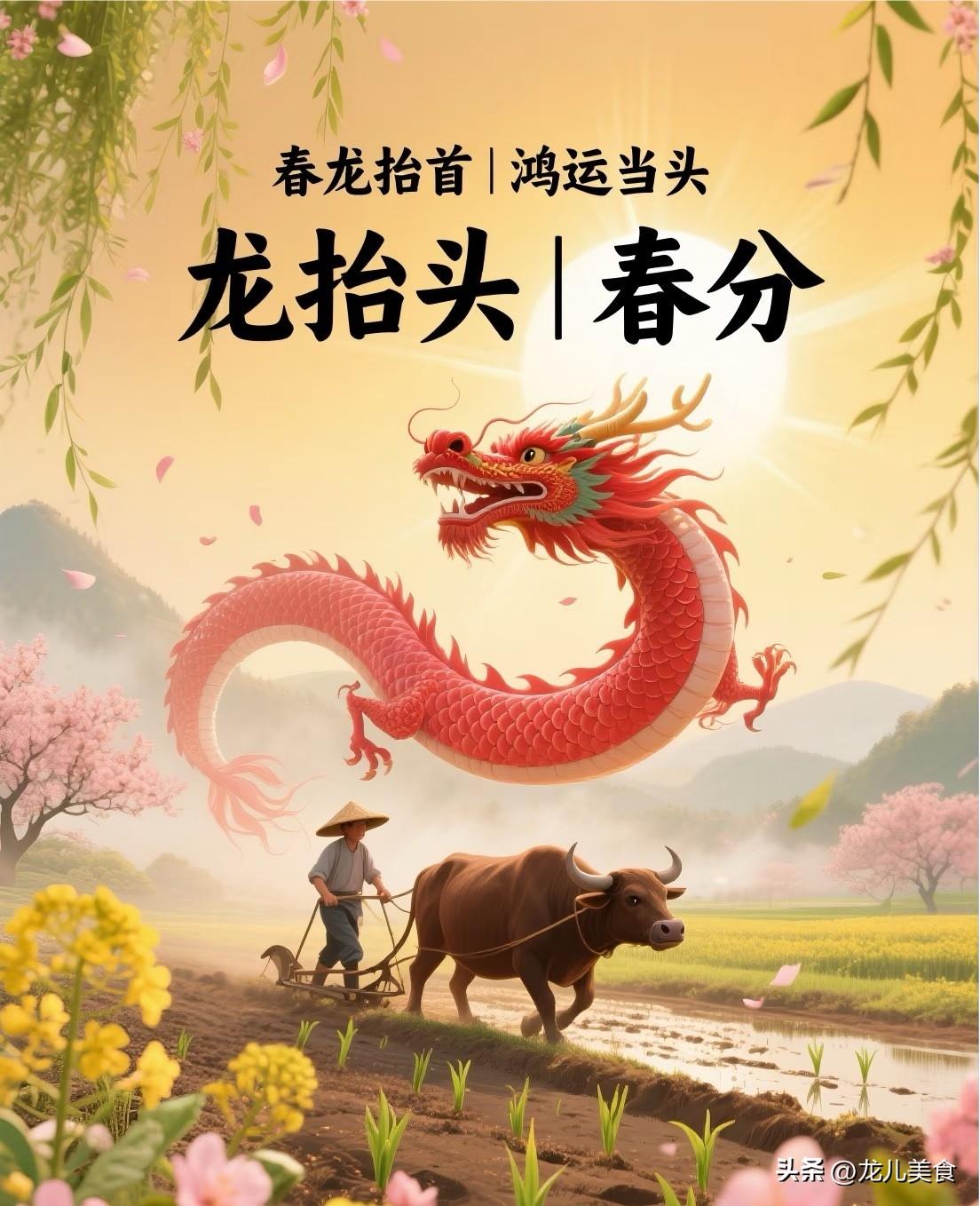 明日春分与二月二龙抬头相逢，是百年一遇的双重良辰，吉兆叠加。春分属阳历节气，昼夜