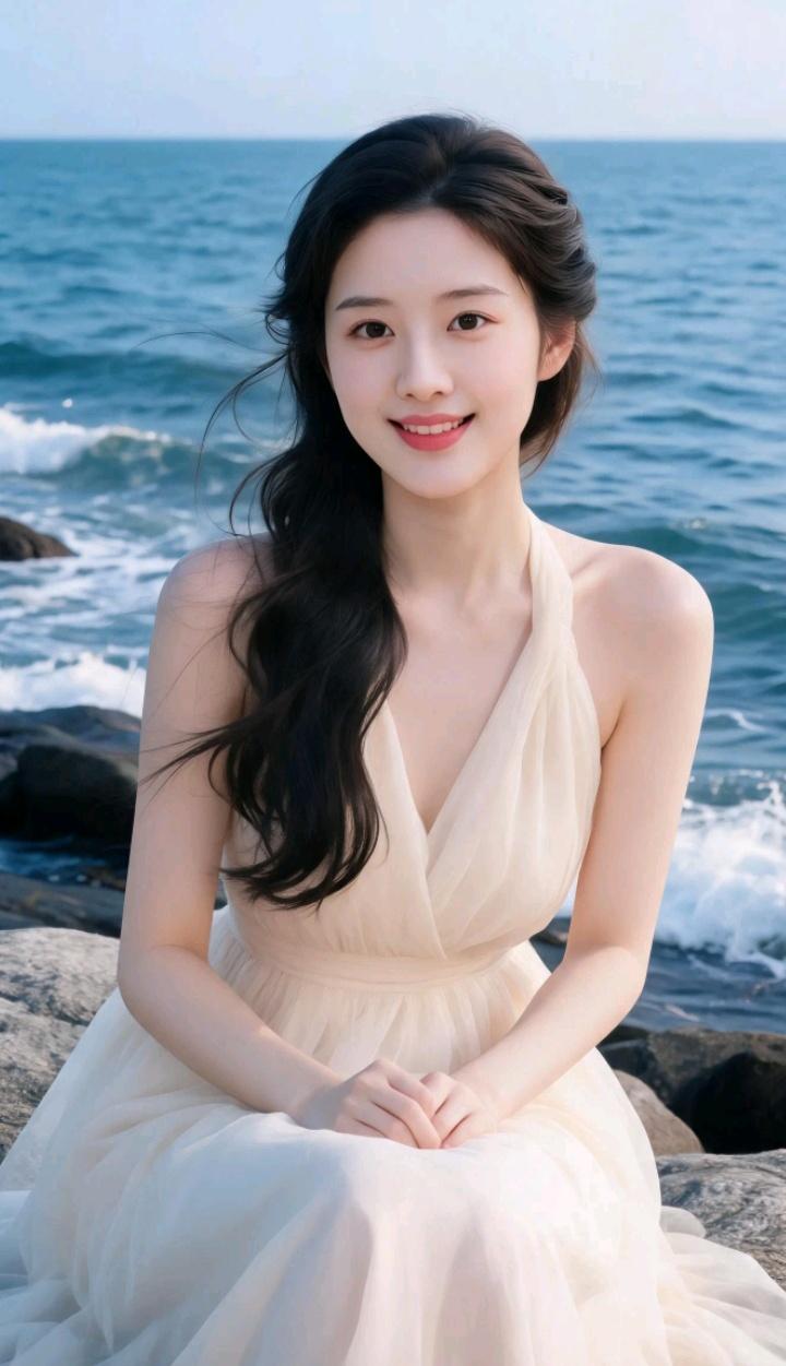 海边少女，温柔微笑，海风轻拂，裙摆飘扬。比基尼和泳装哪种适合游泳? 海边度假少女