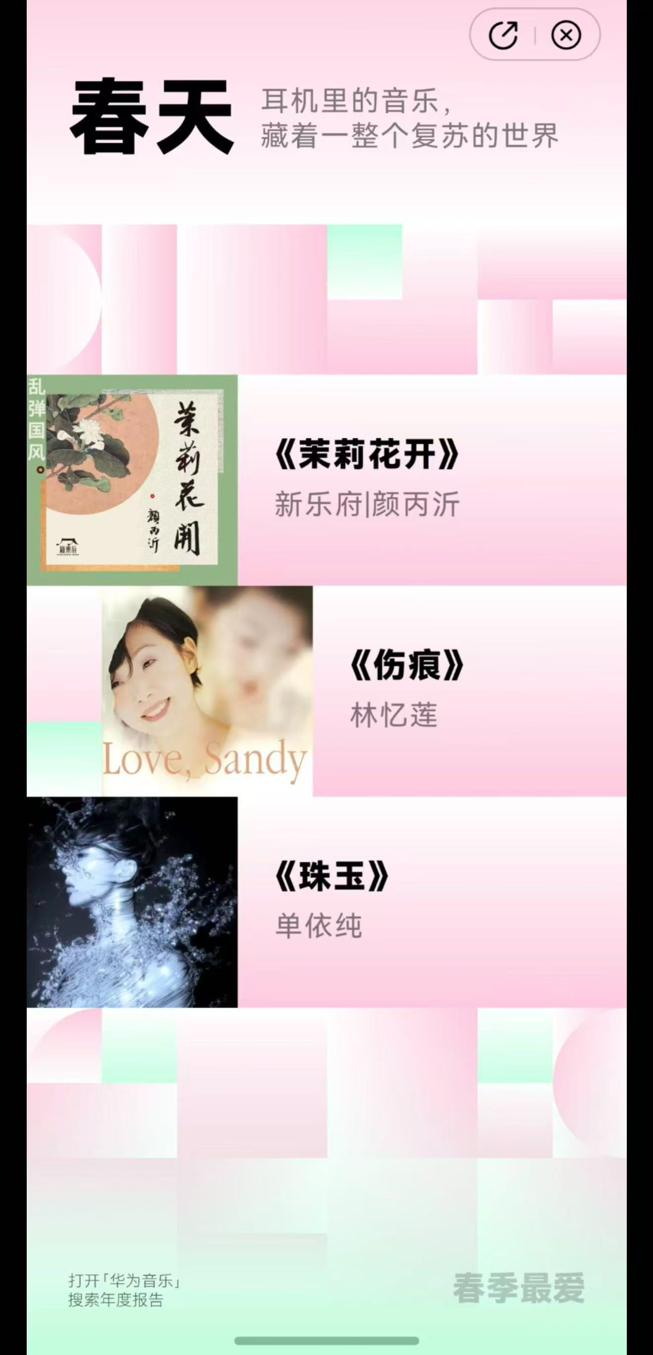 华为音乐的年度听歌报告链接出来了让人很意外的是华为音乐 的类别有很多，还多了许多