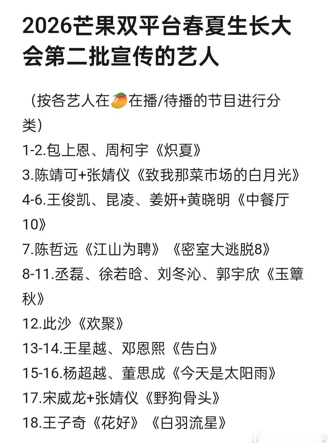 2026🥭春夏季招商会第二批宣传的艺人王俊凯、陈哲远、丞磊、昆凌、姜妍、此沙、