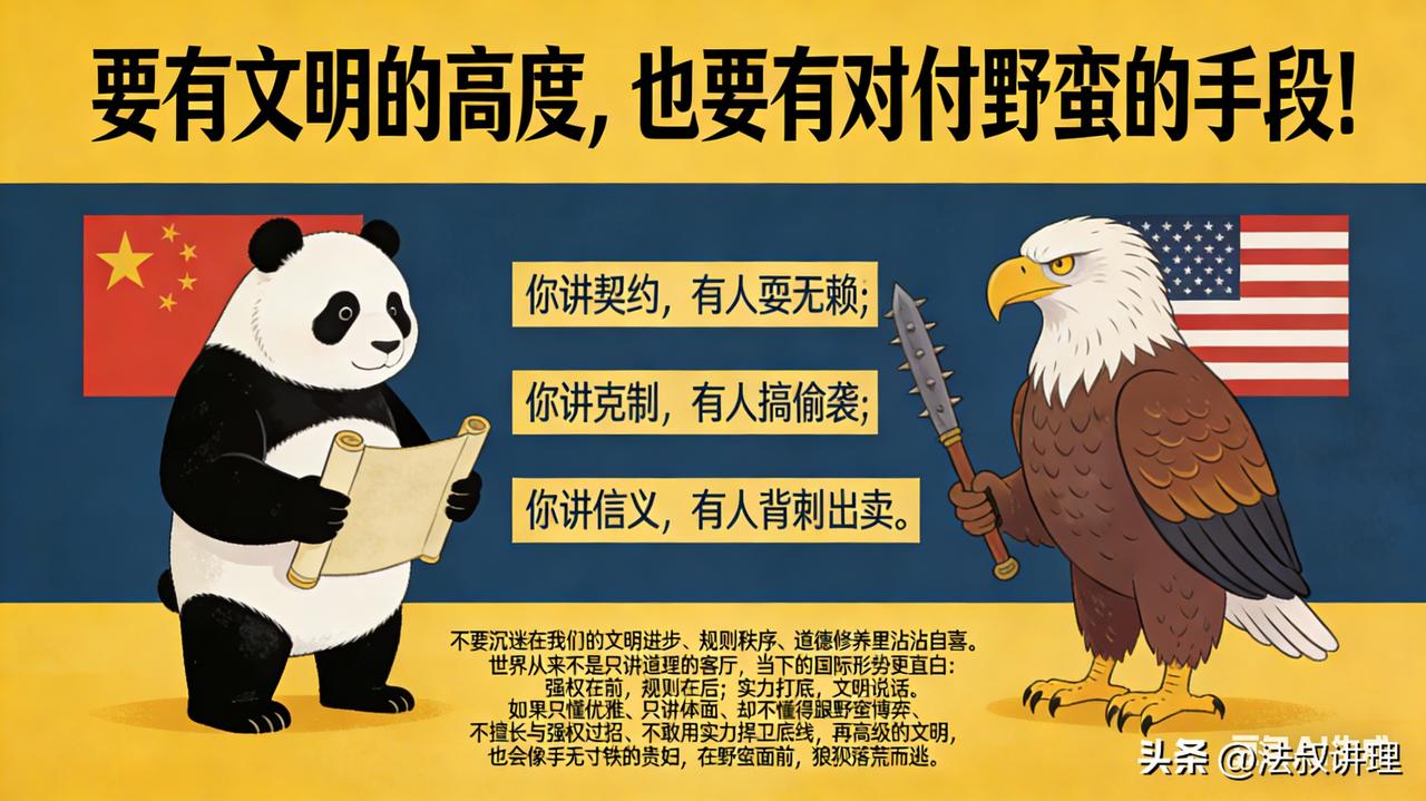 要有文明的高度，也要有对付野蛮的手段！
你讲契约，有人耍无赖；
你讲克制，有人搞