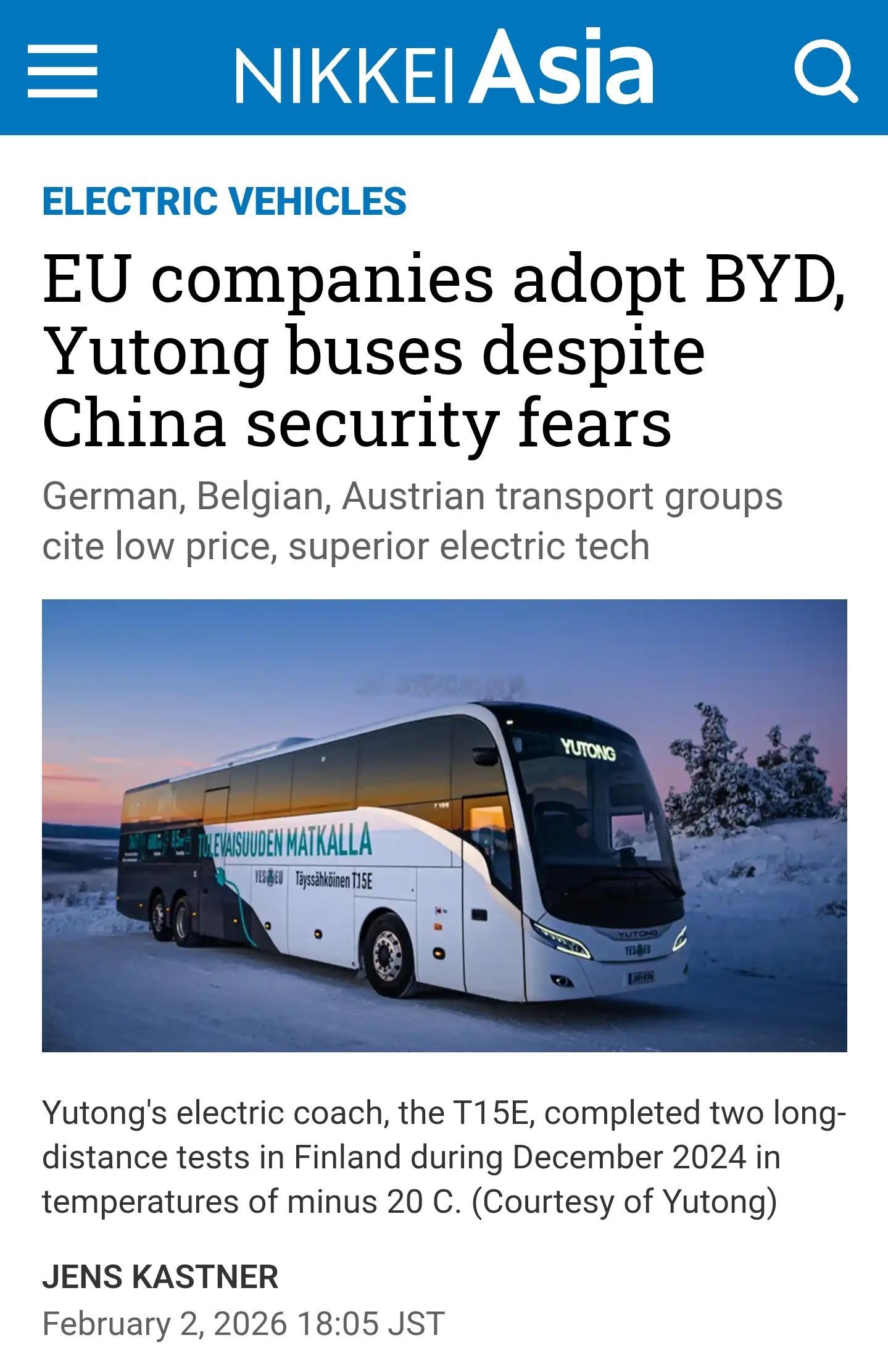 据日经亚洲报道，尽管欧洲对将基础设施控制权交给中国企业存有疑虑，但中国车企生产的