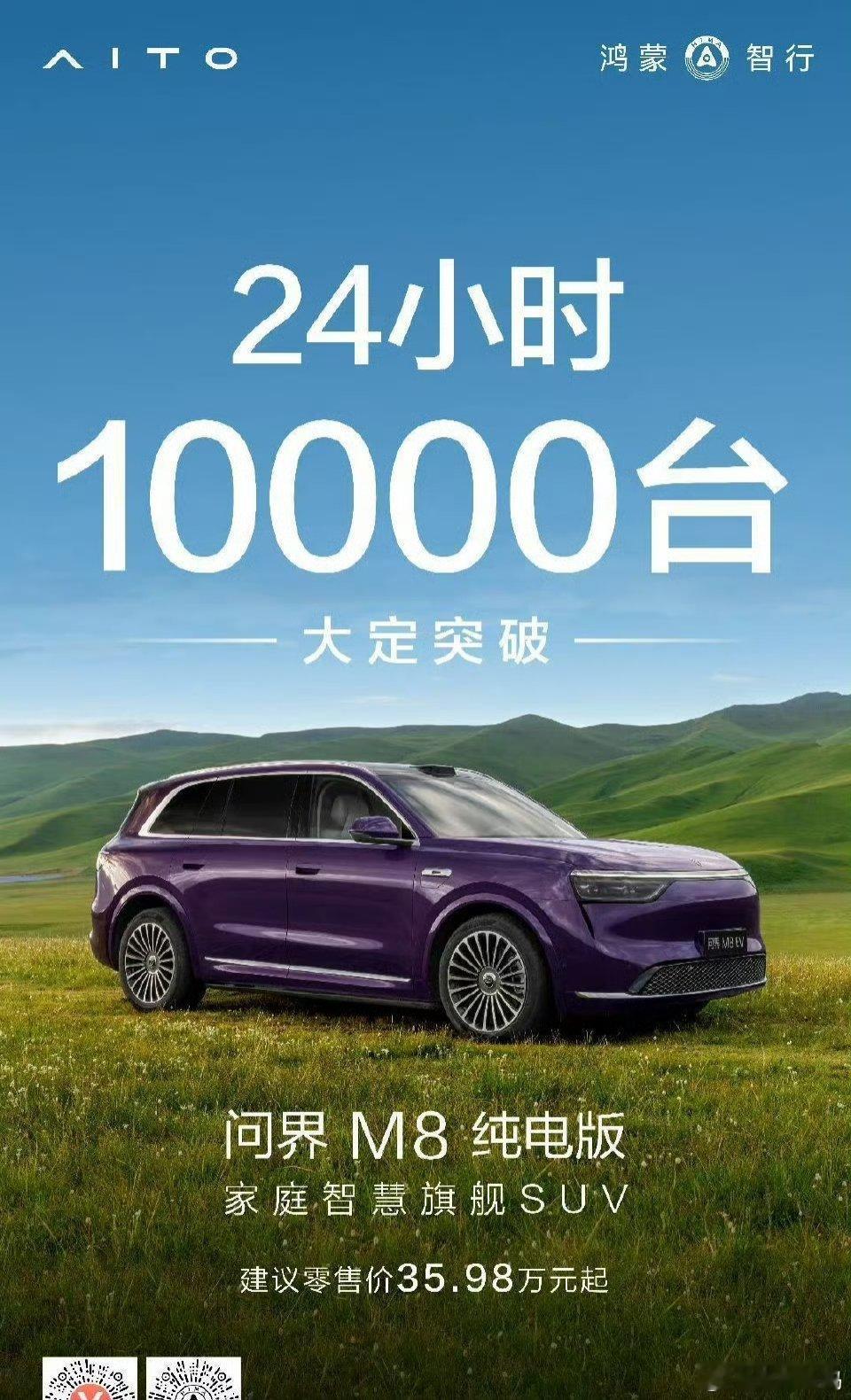 【四十万级销冠：鸿蒙智行问界 M8 纯电版单车型上市 24 小时大定突破 1 万