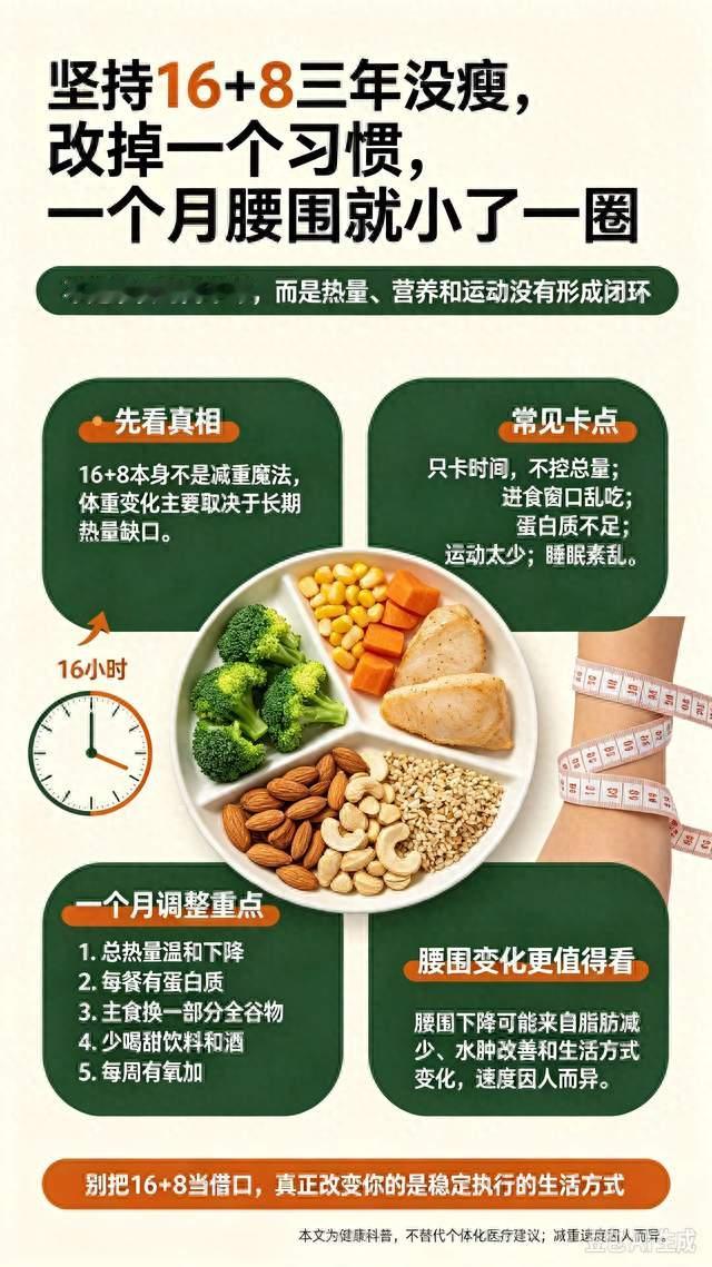 坚持16+8三年没瘦，改掉了一个习惯，一个月腰围就小了一圈！