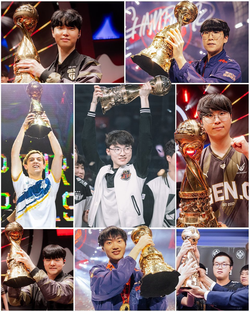 LOL官推更新往届MSI选手夺冠捧杯照片Faker (2016 & 2017) 