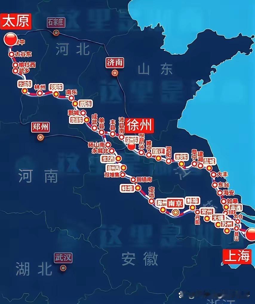 沪太高铁，也就是从上海到太原的高铁双通道示意图，有江苏走向和安徽走向两种方案。其