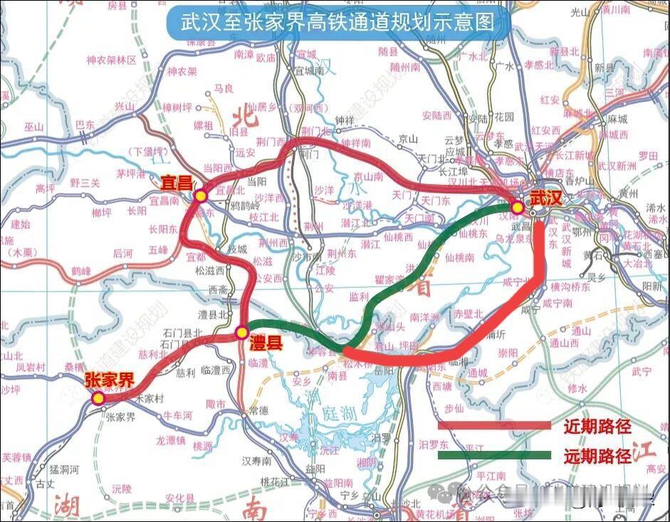 武汉至张家界高铁有三条通道，一是张石澧高铁➕呼南宜澧段➕沪渝蓉汉宜段，二是张石澧