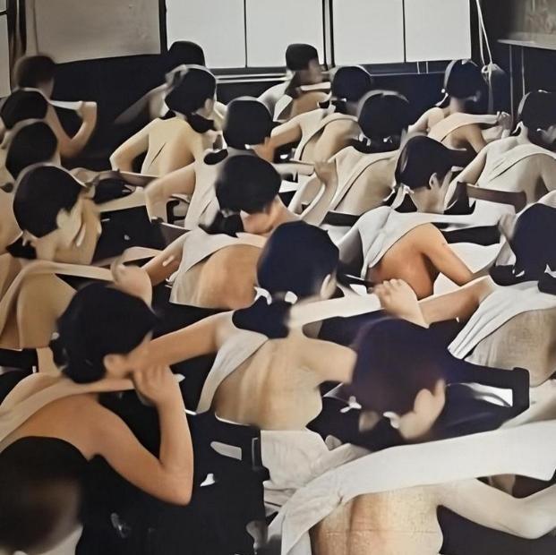 1938年，日本国内，高中生上课一丝不挂地接受军国主义的熏陶时，留下的老照片，镜