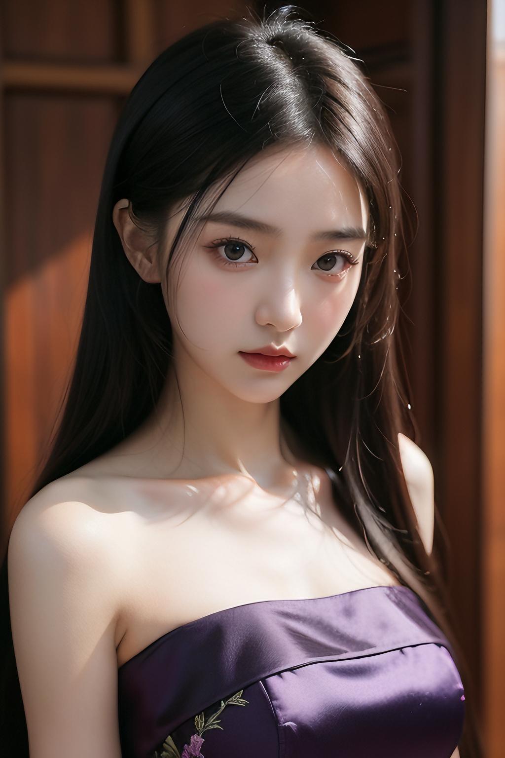 紫云缕衣锦绣容，佳人如梦似霓裳。