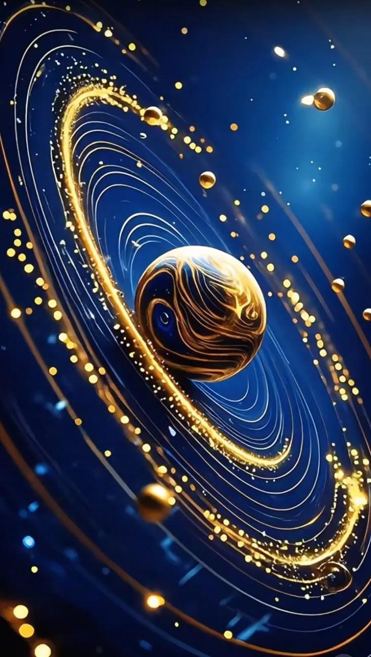 梦幻宇宙中的金色漩涡星球，璀璨星空下的奇妙之旅。璀璨真空全嵌 五彩缤纷的太空