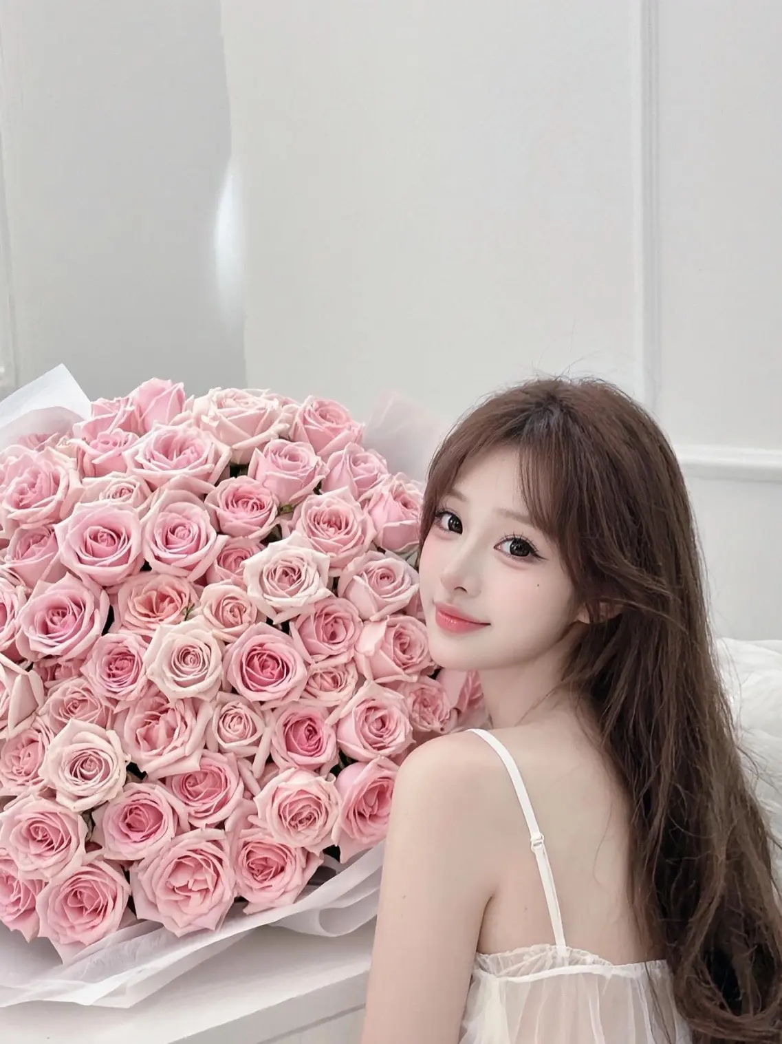情人节收到花就这样拍  粉花美人照