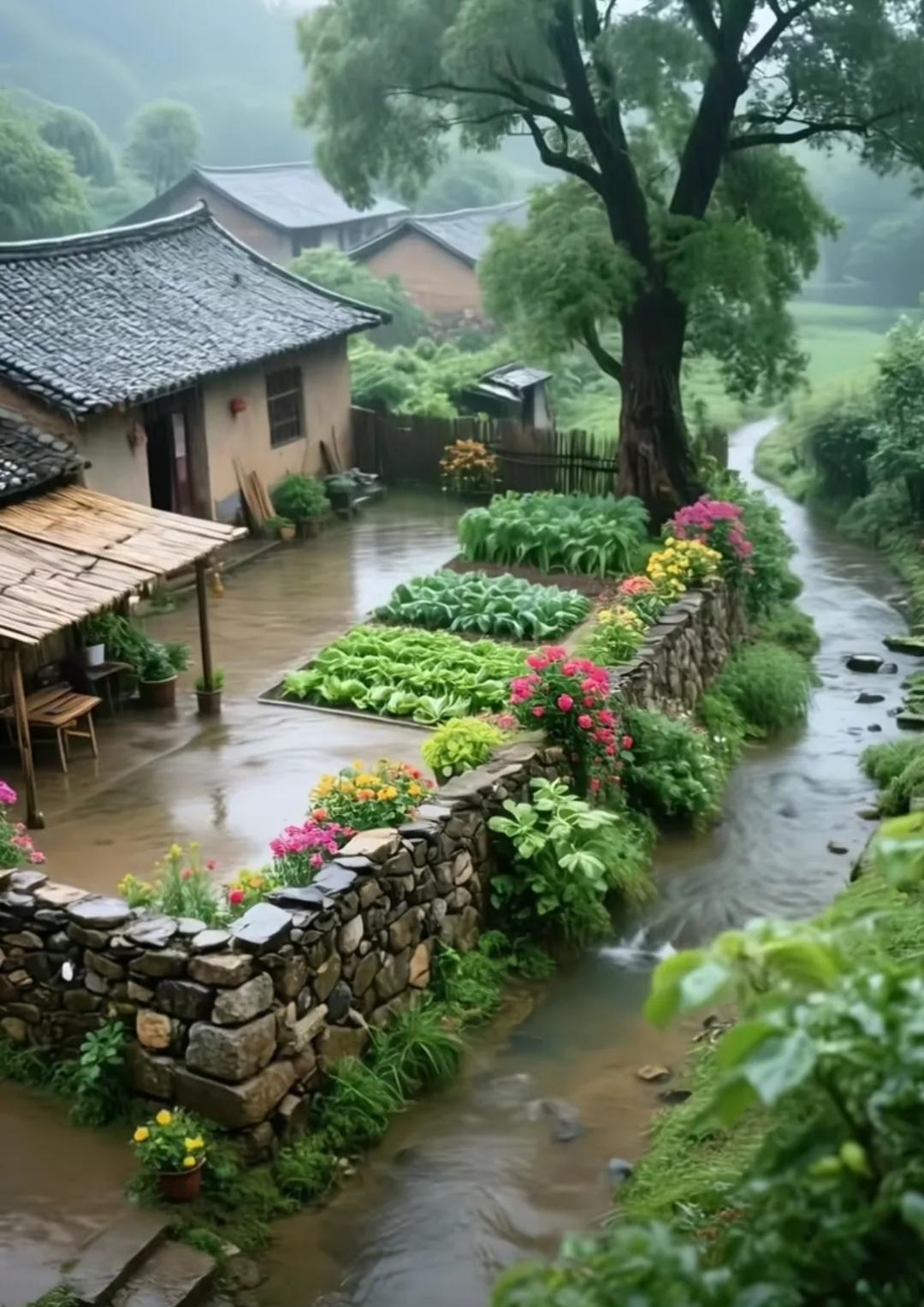 下雨天的院子，一阵秋雨一阵凉